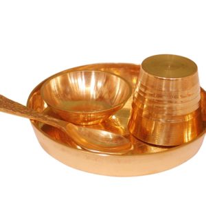 Krisah Brass Laddu Gopal Ji Bhog Thali with Glass, Bowl and Spoon