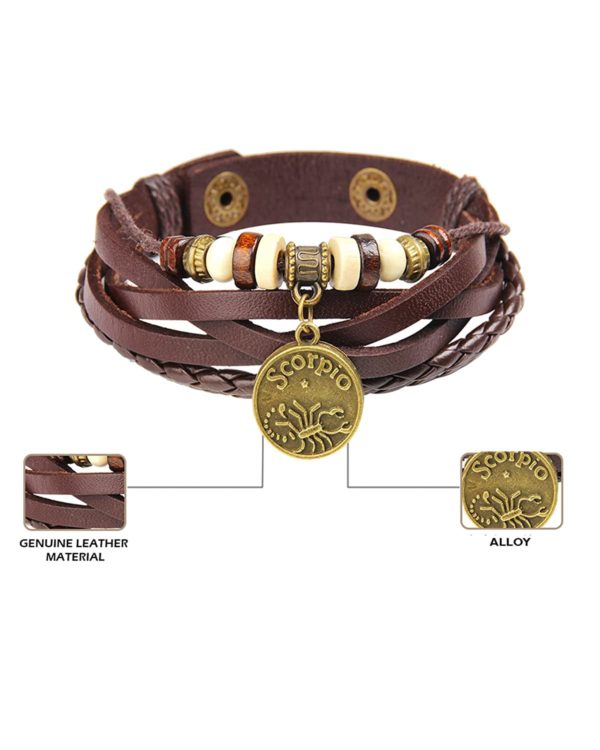 Zodiac Sign Constellation Handmade Brown Genuine Leather Bracelet (3)