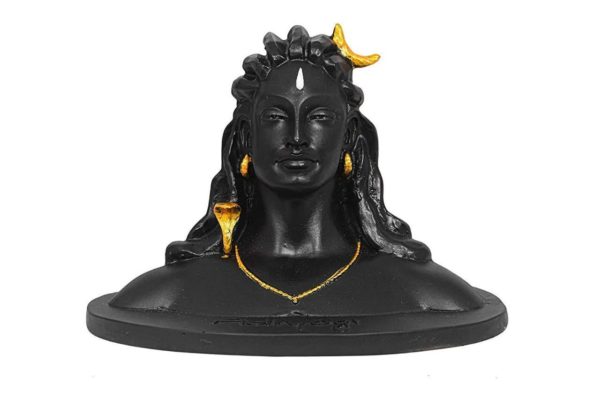jozod Adiyogi Shiva Statue for Car Dashboard Accessories, Pooja & Gift, Shiv Murti Idol Figurine Showpiece Matte Black with White Tilak, Plastic Fiber_Made in India, black, 1 Piece.-0