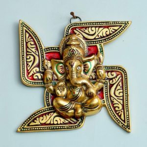 CHHARIYA CRAFTS Metal religion, figures Wall Hanging Ganesha Decorative Showpiece - 20 cm, Large (Gold)-0