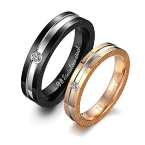 Jewelgenics Titanium Stainless Steel Couple Rings for Valentine Proposal, Gold and Black Silver Plated Variant Ring for Unisex - Set of 2 PCs-0