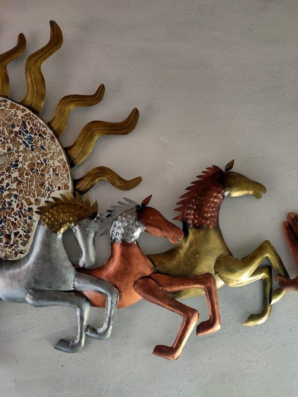 KUMAR INDUSTRES 7 Lucky Running Horse Chariots with Sunrise Wall Hangings with Built-in LED Lightings _ Vaastu Wall Hanging for Home_Living Room_Bedroom_Kitchen_Wall _ 57 x 33 x 3 in-3