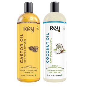 Rey Naturals® Cold-Pressed, 100% Pure Castor Oil & Coconut Oil Combo - Moisturizing & Healing, For Skin, Hair Care, Eyelashes (200 ml + 200 ml)-0