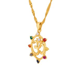 Rudra Divine Navratan Divine Pendant 24Ct Gold Plated with Real Semi-Precious Gemstone with Gold Plated Chain-0