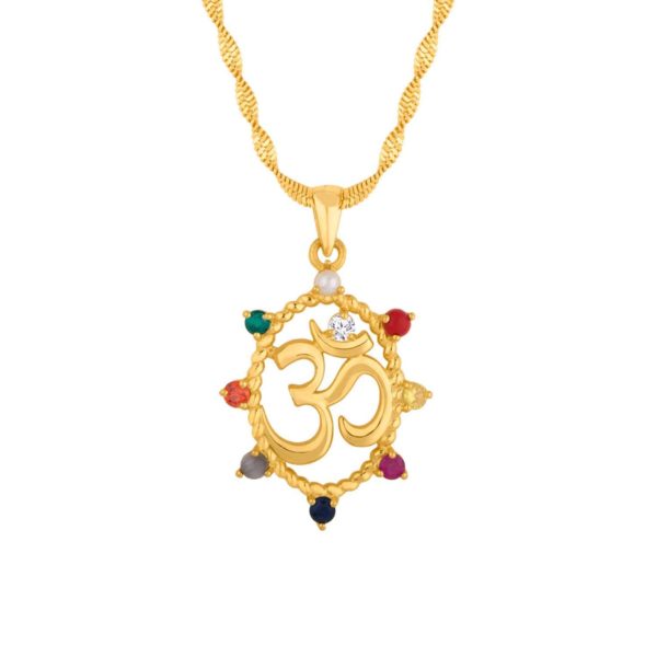 Rudra Divine Navratan Divine Pendant 24Ct Gold Plated with Real Semi-Precious Gemstone with Gold Plated Chain-1