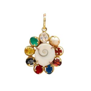 Shree Shyam Gems and Jewellery Multicolour Synthetic Navratna Gomti Chakra Brass Pendant for Men and Women-0