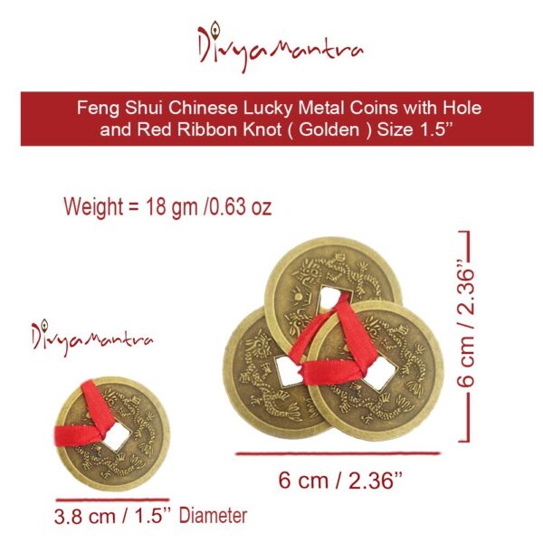 Divya Mantra Feng Shui Chinese Lucky Fortune I-Ching Dragon Coin Ornaments Wealth Charm Amulet Three Bronze Metal Coins