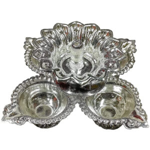BENGALEN Silver Plated Panchmukhi Diya Pooja Thali Set, Puja Items for Poojan Purpose, Wedding Return Gift Articles for Home Decor