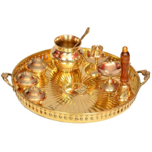 E-Handicrafts Brass Pooja Thali Set Gold