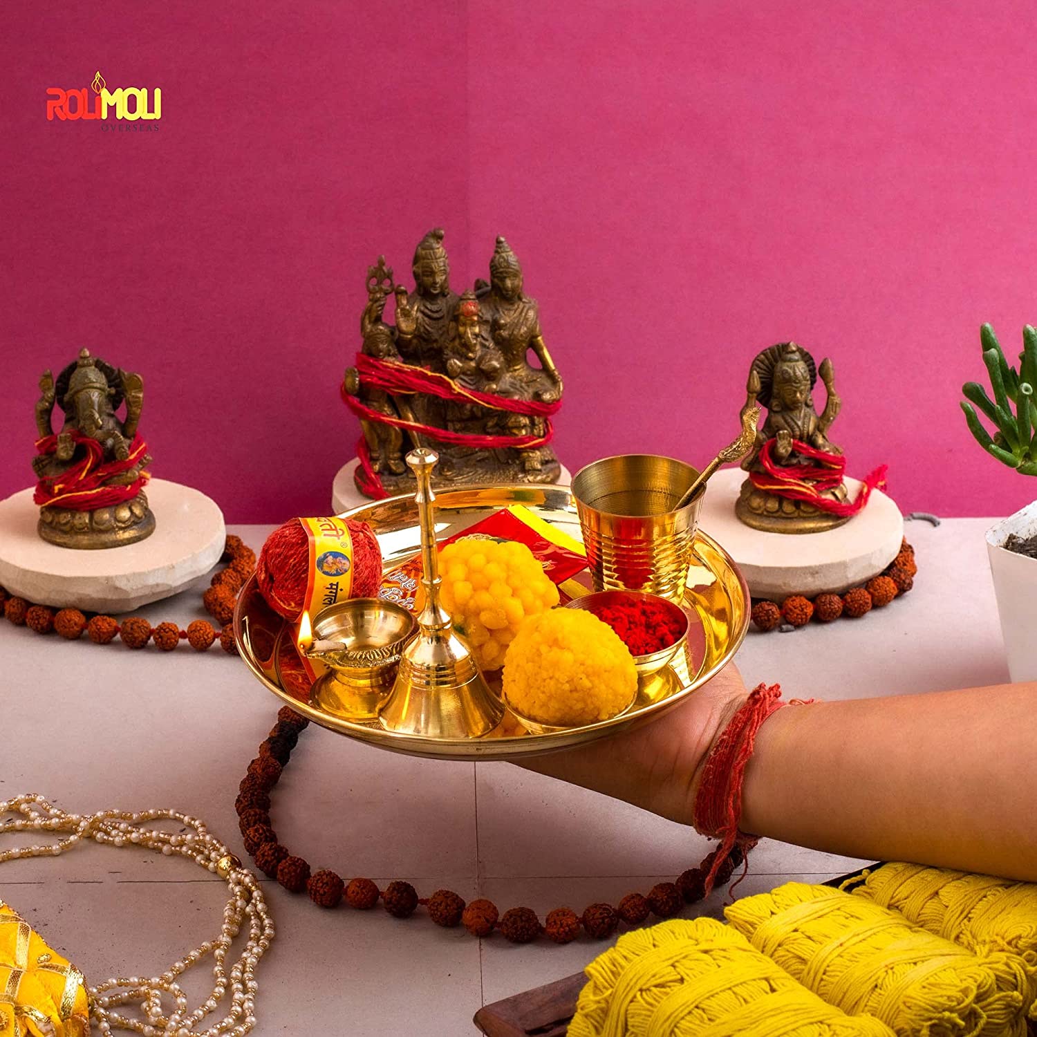 Rolimoli Pure Brass Special Puja Thali  Items for Diwali Pooja 